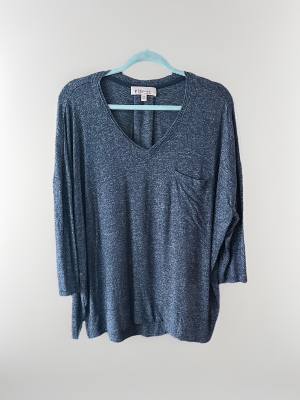 Philosophy Heathered Navy V-Neck Pocket Long Sleeve Top